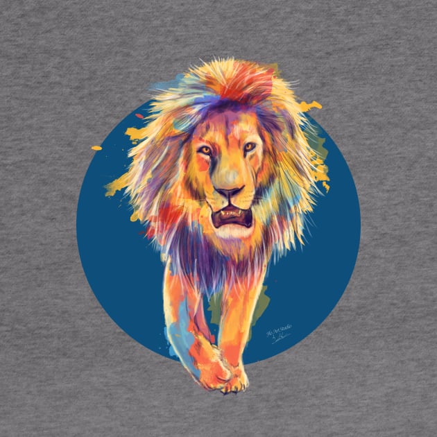 The King, Blue Edition, Colorful Lion Illustration by Flo Art Studio